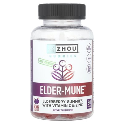 Zhou Nutrition, Elder-Mune ™, siła maksymalna, naturalna mieszana jagoda, 60 gumzy