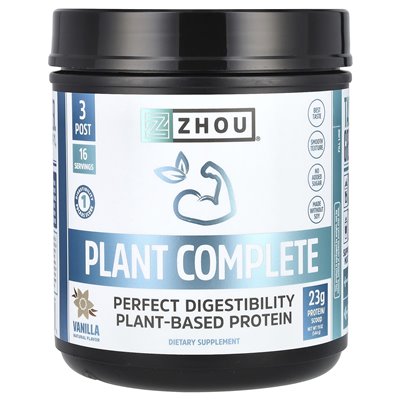 Zhou Nutrition, Complete Plant, Perleve Trawność białka roślinne, wanilia, 19 uncji (544 g) Zhou Nutrition, Complete Plant, Perleve Trawność białka roślinne, wanilia, 19 uncji (544 g)