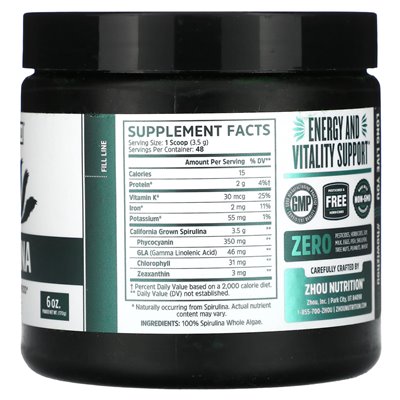 Zhou Nutrition, Spirulina, Superfood długowieczności, 6 uncji (170 g)