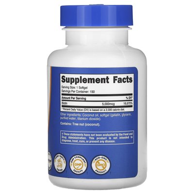 Nutricost, Biotin, 5000 mcg, 150 softgels