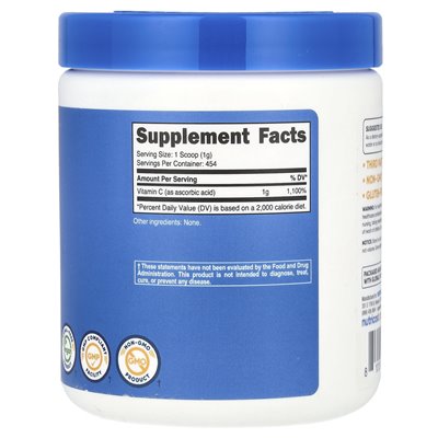 Nutricost, witamina C, nieobsługiwane, 16,2 uncji (454 g)