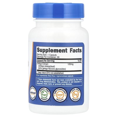 Nutricost, Ginkgo Biloba, 120 mg, 30 kapsułek