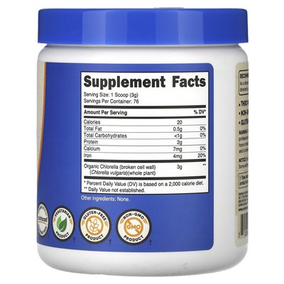 Nutricost, organiczna chlorella, niezmożona, 8 uncji (227 g)