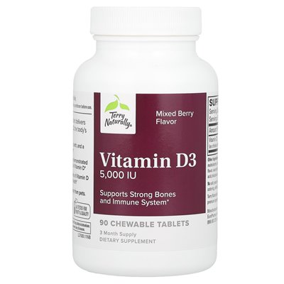 Terry Naturals Vitamin D3, Beerenmischung 5000 IE, 90 Kautabletten