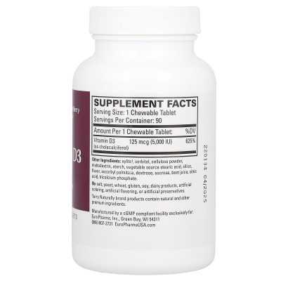 Terry Naturals Vitamin D3, Beerenmischung 5000 IE, 90 Kautabletten