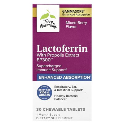 Terry naturalnie, laktoferyna z ekstraktem propolis, mieszana jagoda, 30 tabletek do żucia
