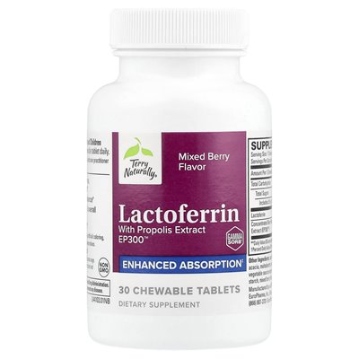 Terry naturalnie, laktoferyna z ekstraktem propolis, mieszana jagoda, 30 tabletek do żucia