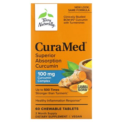 Terry naturalnie, zakręcony, lepsza kurkumina absorpcji, 100 mg, 60 tabletek do żucia