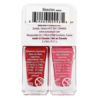 SunCoatgirl, Beauties Poliska do paznokci zestaw duetowy, Ballerina Pink Shimmer & Cherry Red, 2 -częściowy zestaw SunCoatgirl, Beauties Poliska do paznokci zestaw duetowy, Ballerina Pink Shimmer & Cherry Red, 2 -częściowy zestaw