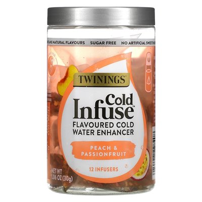Twin, Cold Infuse™, Flavored Cold Water Intensifier, Peach & Passion, 12 Infusors, 1.06 oz (30 g) Twin, Cold Infuse™, Flavored Cold Water Intensifier, Peach & Passion, 12 Infusors, 1.06 oz (30 g)