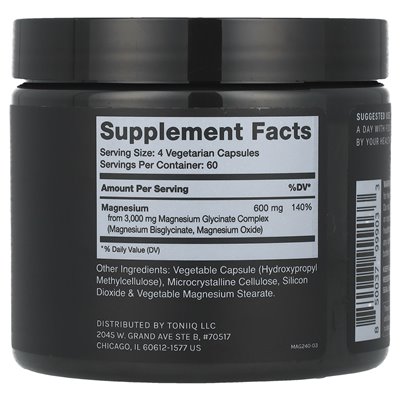 Toniiq, glicynian magnezu, 600 mg, 240 kapsułek (150 mg na kapsułkę)