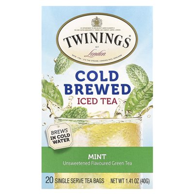 Twinings, Cold Brew Iced Tea, Green Tea, Unsweetened, Mint, 20 Single Tea Bags, 1.41 oz (40 g)