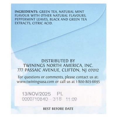 Twinings, Cold Brew Iced Tea, Green Tea, Unsweetened, Mint, 20 Single Tea Bags, 1.41 oz (40 g)
