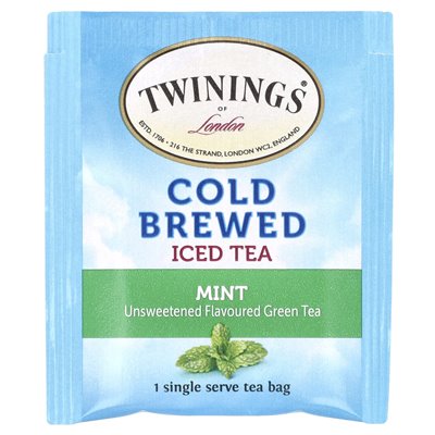 Twinings, Cold Brew Iced Tea, Green Tea, Unsweetened, Mint, 20 Single Tea Bags, 1.41 oz (40 g)