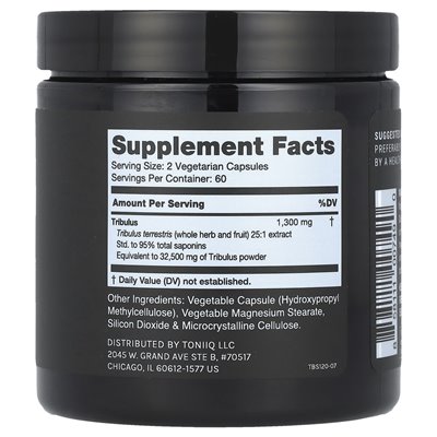Toniiq, Tribulus, 1300 mg, 120 kapsułek (650 mg na kapsułkę) Toniiq, Tribulus, 1300 mg, 120 kapsułek (650 mg na kapsułkę)