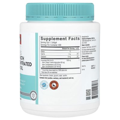 SWISSE, ULTIBOOST®, bezwonny olej z dzikimi rybami o wysokiej wytrzymałości, 1500 mg, 400 miękkich SWISSE, ULTIBOOST®, bezwonny olej z dzikimi rybami o wysokiej wytrzymałości, 1500 mg, 400 miękkich