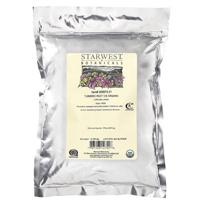 Starwest Botanicals, Organic Curkumeric Root, Cut &amp Shared, 1 funt (453,6 g)