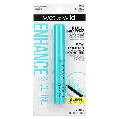Wet n Wild, Megawear Mascara, C136 bardzo czarny, 0,24 fl oz (7 ml)