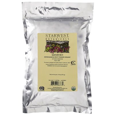 Starwest Botanicals, Organic Ashwagandha Root Powder, 1 funt (453,6 g) Starwest Botanicals, Organic Ashwagandha Root Powder, 1 funt (453,6 g)