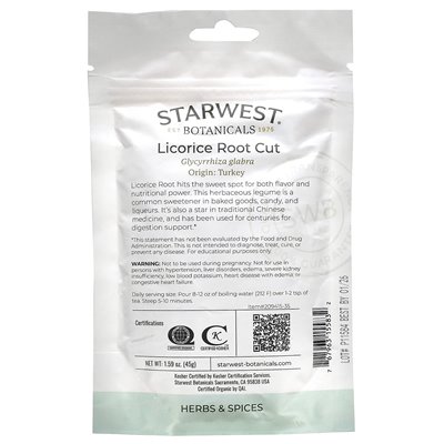 Starwest Botanicals, Certified Organic Locorice Root Cut, 1,59 uncji (45 g)