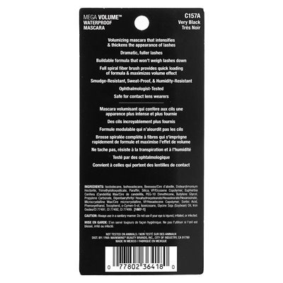 Wet n Wild, Mega Volume Waterproof Mascara, C157a bardzo czarny, 0,21 fl oz (6 ml)