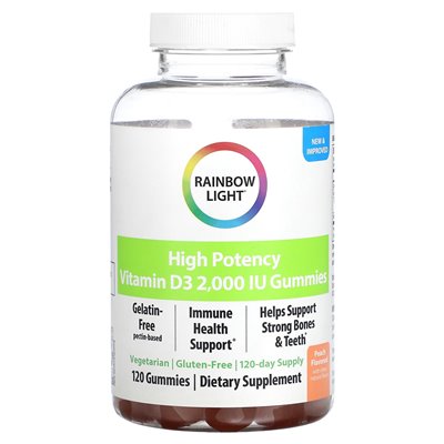 Rainbow Light, hochwirksames Vitamin D3, Pfirsich, 2000 IE, 120 Gummibärchen
