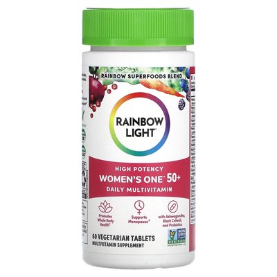 Rainbow Light, Jedna 50+, Codzienny Multiwitamin, Wysokiej Potencji, 60 Wegetariańskich Tabletek Rainbow Light, Jedna 50+, Codzienny Multiwitamin, Wysokiej Potencji, 60 Wegetariańskich Tabletek