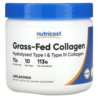 Nutricost, kolagen karmiony trawą, bez skamielony, 4 uncje (113 g)