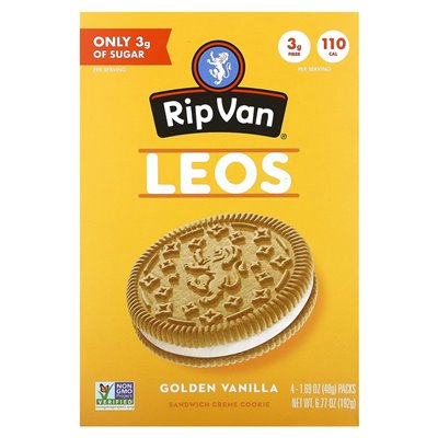 RIP Van Wafels, Leos, Złota wanilia, 4 paczki, 1,69 uncji (48 g)