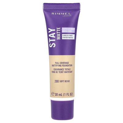 Rimmel London, Stay Matte, Full Countage Mattifing Foundation, 200 Soft Beige, 1 Fl Oz (30 ml) Rimmel London, Stay Matte, Full Countage Mattifing Foundation, 200 Soft Beige, 1 Fl Oz (30 ml)