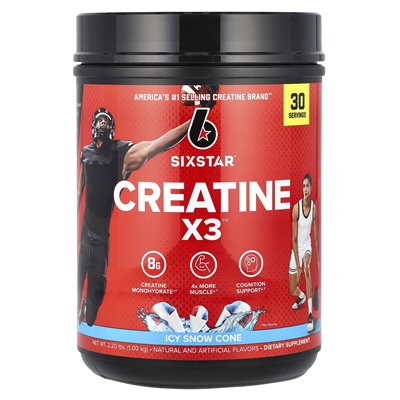 SixStar, Creatine X3, lodowaty stożka śniegu, 2,2 funta (1 kg) SixStar, Creatine X3, lodowaty stożka śniegu, 2,2 funta (1 kg)