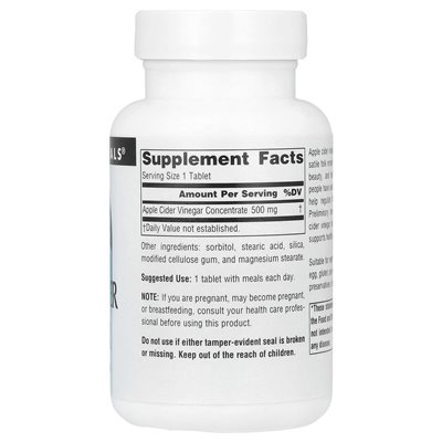 Źródło Naturals, Ocet jabłkowy, 500 mg, 90 tabletek