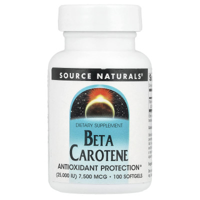 Źródło Naturals, Beta Carotene, 7500 mcg (25 000 IU), 100 miękkich