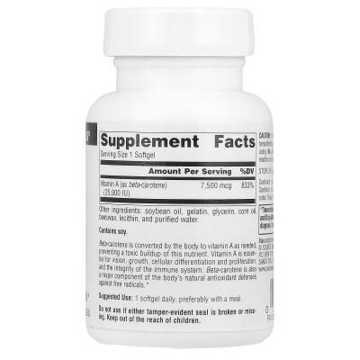 Źródło Naturals, Beta Carotene, 7500 mcg (25 000 IU), 100 miękkich