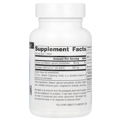 Źródło Naturals, Bromelain 600 GDU/G, 500 mg, 60 tabletek