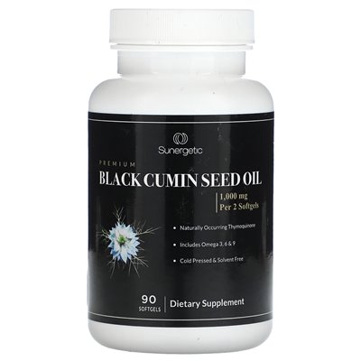 Sunergetic, olej z nasion czarnego kminku premium, 1000 mg, 90 miękkich (500 mg na softgel)