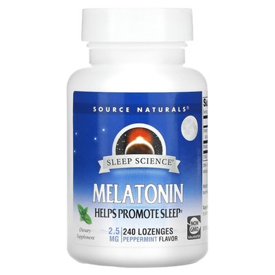Source Naturals, Sleep Science, Melatonina, Mięta Pieprzowa, 2,5 mg, 240 drażetek
