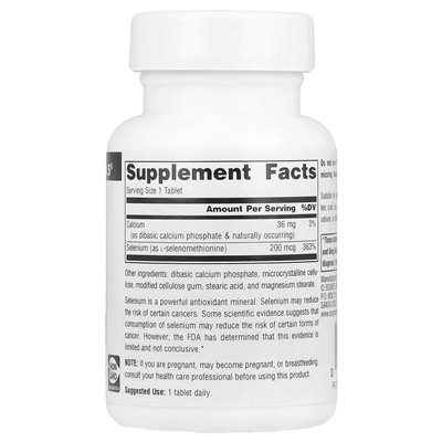 Źródło Naturals, selen, drożdżowe, 200 mcg, 60 tabletek