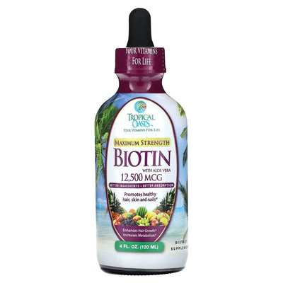 Tropical Oasis, Biotin, Maximum Strength, with Aloe, 12,500 mcg, 4 fl oz (120 ml)