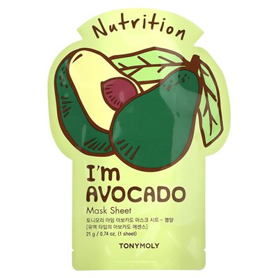 Tonymoly, I am an avocado, Nährstoff-Maskenblatt, 1 Blatt, 0,74 oz (21 g)