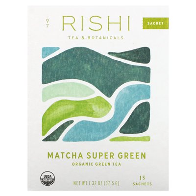 Rishi Tea, ekologiczna zielona herbata, matcha super zielona, 15 saszetek, 1,32 uncji (37,5 g) Rishi Tea, ekologiczna zielona herbata, matcha super zielona, 15 saszetek, 1,32 uncji (37,5 g)