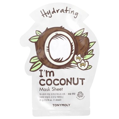 Tonymoly, jestem kokosem, nawilżając arkusz maski piękności, 1 arkusz, 0,74 uncji (21 g)