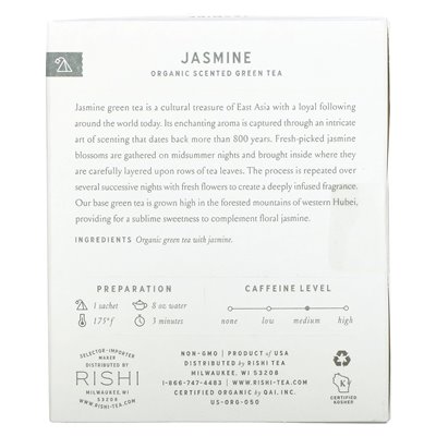 Rishi Tea, organiczna pachnąca zielona herbata, Jasmine, 15 Sachets, 1,37 uncji (39 g) Rishi Tea, organiczna pachnąca zielona herbata, Jasmine, 15 Sachets, 1,37 uncji (39 g)