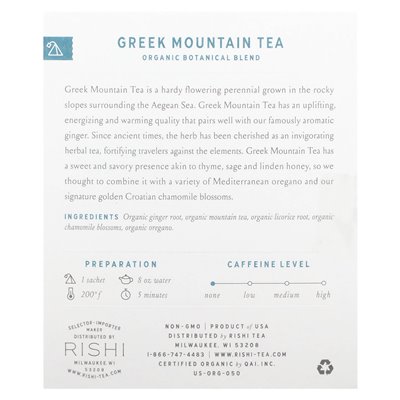 Rishi Tea, grecka herbata górska, kofeina, 15 saszetów, 1,37 uncji (39 g) Rishi Tea, grecka herbata górska, kofeina, 15 saszetów, 1,37 uncji (39 g)