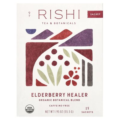 Rishi Tea, Organic Botanical Blend, Elderberry Healer, Caffeine Free, 15 Tea Bags, 1.95 oz (55.5 g) each