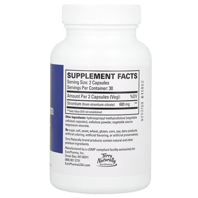 Terry naturalnie, stront, 680 mg, 60 kapsułek (340 mg na kapsułkę) Terry naturalnie, stront, 680 mg, 60 kapsułek (340 mg na kapsułkę)