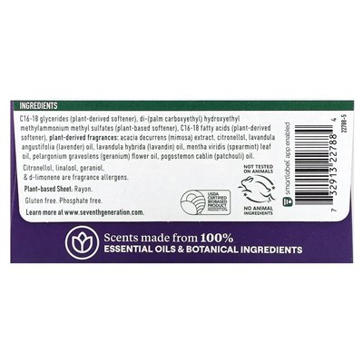 Seventh Generation, Fabric Softener Sheets, Fresh Lavender, 80 Sheets Seventh Generation, Fabric Softener Sheets, Fresh Lavender, 80 Sheets