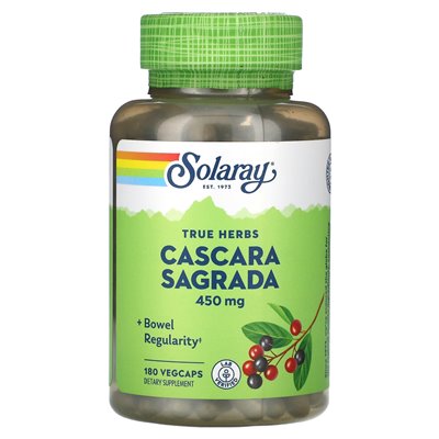 Solaray, Cascara Sagrada, True Herbs, 450 mg, 180 VegCaps Solaray, Cascara Sagrada, True Herbs, 450 mg, 180 VegCaps