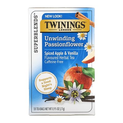 Twinings, Superblends, Odwijająca się herbata ziołowa pasji, przyprawione jabłko i wanilia, kofeina, 18 toreb na herbatę, 0,95 u Twinings, Superblends, Odwijająca się herbata ziołowa pasji, przyprawione jabłko i wanilia, kofeina, 18 toreb na herbatę, 0,95 u