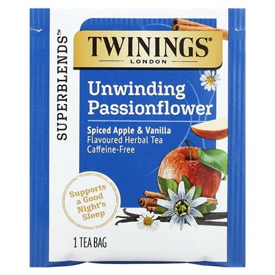 Twinings, Superblends, Odwijająca się herbata ziołowa pasji, przyprawione jabłko i wanilia, kofeina, 18 toreb na herbatę, 0,95 u Twinings, Superblends, Odwijająca się herbata ziołowa pasji, przyprawione jabłko i wanilia, kofeina, 18 toreb na herbatę, 0,95 u